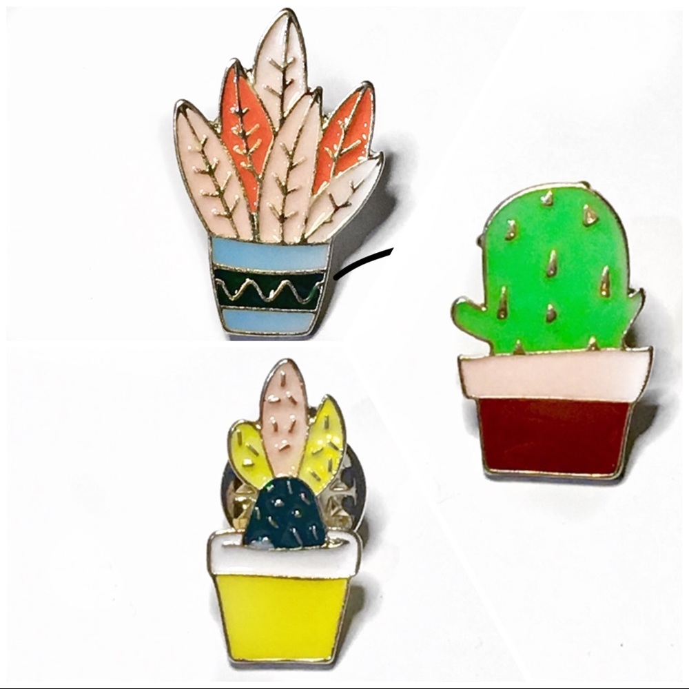 3 Pcs Cactus Brooch Set